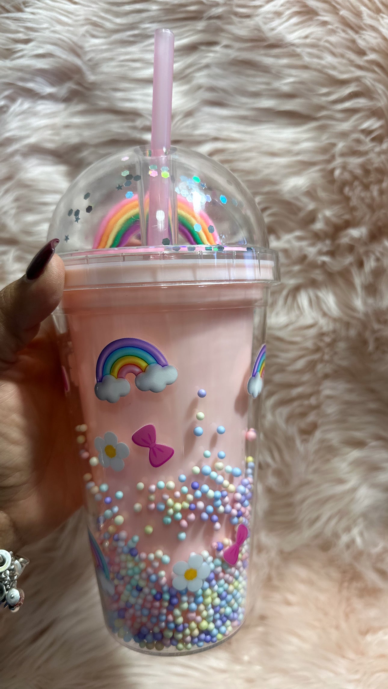 16 Oz Custom Pink Novalty Raimbow Tumbler