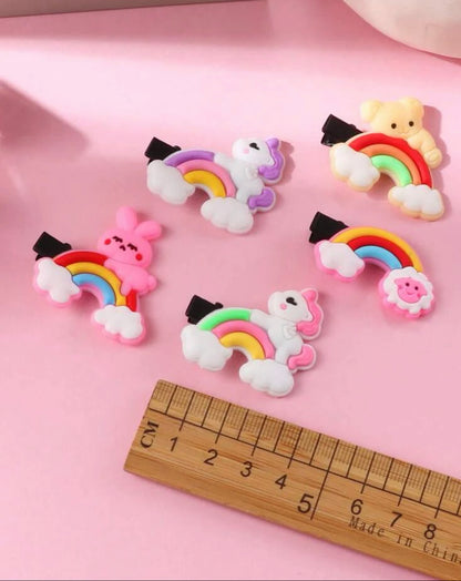 Rainbow, Unicorn and Bear Hair Clip